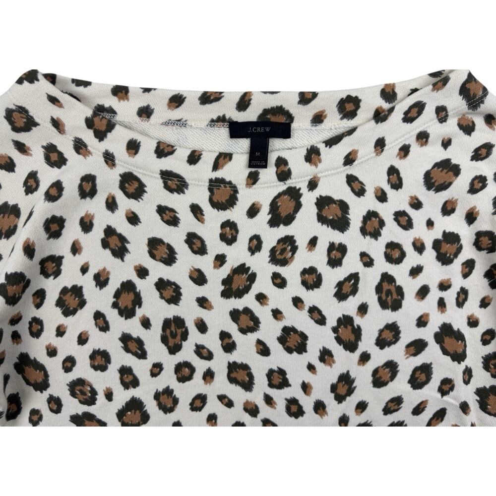 J.Crew Sweatshirt Leopard Print Cream Brown 3/4 Sleeve Boat Neck Women’s Medium - Picture 3 of 9